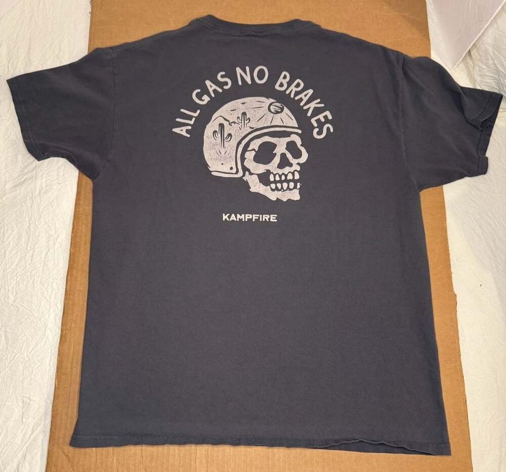 Kampfire Mfg Co. All Gas No Brakes Skull Graphic T-Shirt Charcoal Gray Size L
